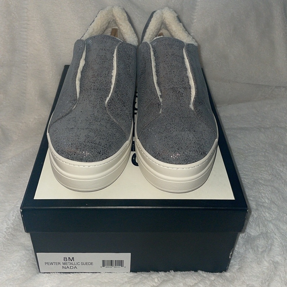 NWT J/SLIDES NADA Pewter Metallic Leather Sneaker - Picture 7 of 15